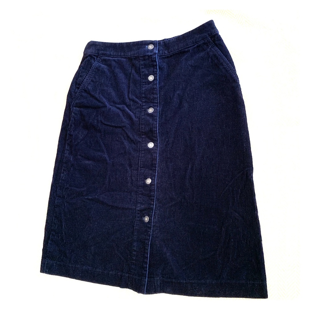 UNIQLO Fall Navy Corduroy Button Down Midi Skirt